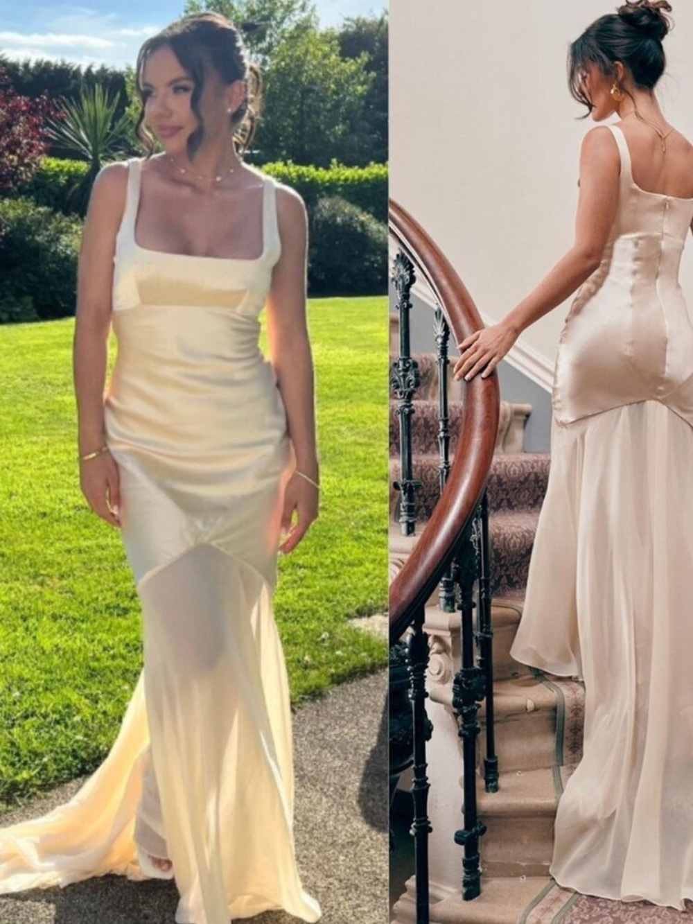 House of CB Vittoria Champagne Ivory Chiffon Floor Length Maxi Gown
